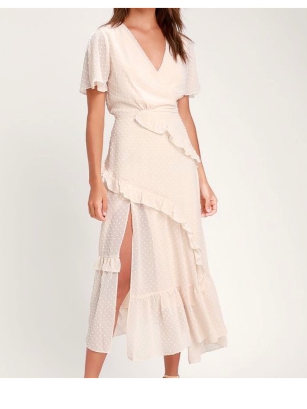 Lulu's Next To You Cream Swiss Dot Ruffled Midi Dress